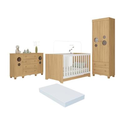 Quarto De Bebê Completo Berço Americano 3 Em 1 Colchão Suspiro Multimóveis MP4676 Madeirado