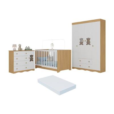 Quarto De Bebê Completo C- Berço Americano 3 Em 1 Colchão Doçura Multimóveis MP4662 Madeirado-branco