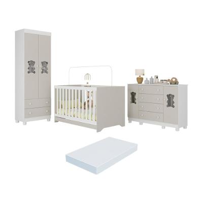 Quarto De Bebê Completo C- Berço Americano 3 Em 1 Colchão Fofura Multimóveis MP4673 Branco-off White