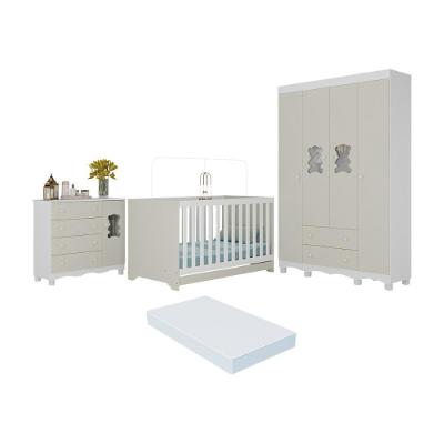 Quarto De Bebê Completo C-berço Americano 3 Em 1 Colchão Ternura Multimóveis MP4663 Branco-off White
