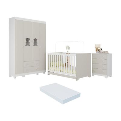 Quarto De Bebê Completo C- Berço Americano 3 Em 1 Colchão Fofura Multimóveis MP4665 Branco-off White