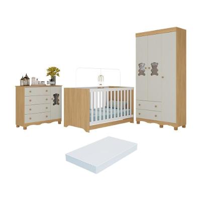 Quarto De Bebê Completo Berço Americano 3x1 Colchão Ternura Multimóveis MP4671 Madeirado-off White