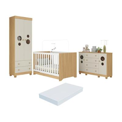 Quarto De Bebê Completo Berço Americano 3x1 Colchão Bombom Multimóveis MP4642 Madeirado-off White