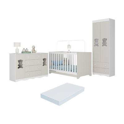 Quarto De Bebê Completo C- Berço Americano 3 Em 1 Colchão Doçura Multimóveis MP4674 Branco-off White