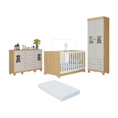 Quarto De Bebê Completo Berço Americano 3x1 Colchão Ternura Multimóveis MP4675 Madeirado-off White