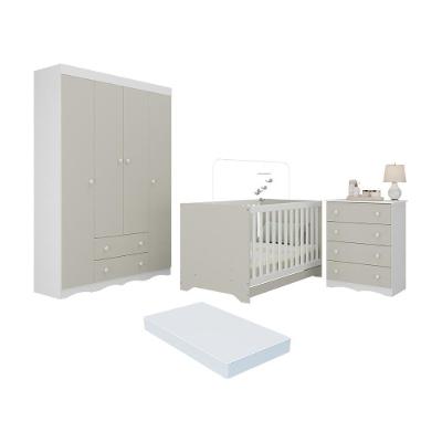 Quarto De Bebê Completo Berço Americano 3 Em 1 Colchão Realeza Multimóveis MP4603 Branco-off White