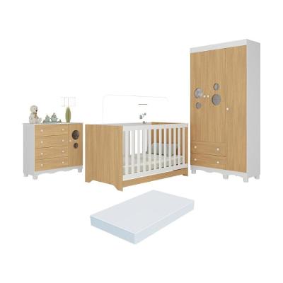 Quarto De Bebê Completo Berço Americano 3 Em 1 Colchão Suspiro Multimóveis MP4640 Branco-madeirado