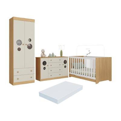 Quarto De Bebê Completo Berço Americano 3x1 Colchão Pirulito Multimóveis MP4641 Madeirado-off White