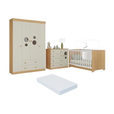 Quarto De Bebê Completo Berço Americano 3x1 Colchão Pirulito Multimóveis MP4629 Madeirado-off White