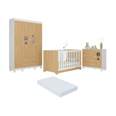 Quarto De Bebê Completo Berço Americano 3 Em 1 Colchão Suspiro Multimóveis MP4632 Branco-madeirado