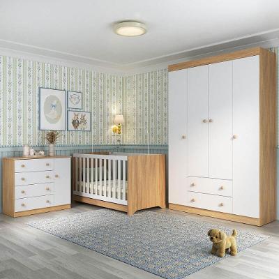 Quarto De Bebê Completo Berço Americano 3 Em 1 Encanto Multimóveis MP4581 Madeirado-branco