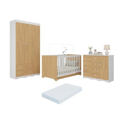 Quarto De Bebê Completo Berço Americano 3 Em 1 Colchão Realeza Multimóveis MP4607 Branco-madeirado
