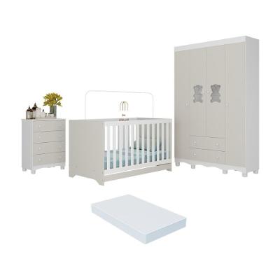 Quarto De Bebê Completo C-berço Americano 3 Em 1 Colchão Ternura Multimóveis MP4667 Branco-off White