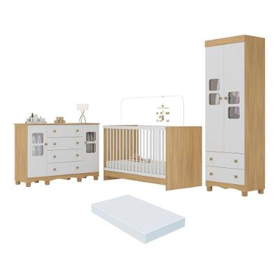 Quarto De Bebê Completo Com Berço 3 Em 1 Com Colchão Incluso Luna Multimóveis MP4548 Madeirado-branco