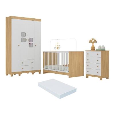 Quarto De Bebê Completo Com Berço 3 Em 1 Com Colchão Incluso Luna Multimóveis MP4540 Madeirado-branco