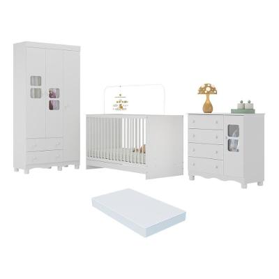 Quarto De Bebê Completo Com Berço 3 Em 1 Com Colchão Incluso Luna Multimóveis MP4544 Branco
