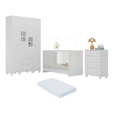 Quarto De Bebê Completo Com Berço 3 Em 1 Com Colchão Incluso Luna Multimóveis MP4540 Branco