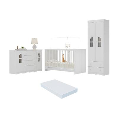 Quarto De Bebê Completo Com Berço 3 Em 1 Com Colchão Incluso Liz Multimóveis MP4579 Branco