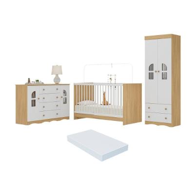 Quarto De Bebê Completo Com Berço 3 Em 1 Com Colchão Incluso Liz Multimóveis MP4579 Madeirado-branco