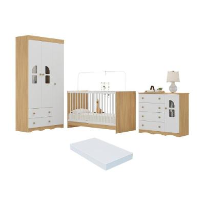 Quarto De Bebê Completo Com Berço 3 Em 1 Com Colchão Incluso Liz Multimóveis MP4575 Madeirado-branco