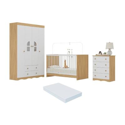 Quarto De Bebê Completo Com Berço 3 Em 1 Com Colchão Incluso Liz Multimóveis MP4571 Madeirado-branco
