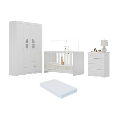 Quarto De Bebê Completo Com Berço 3 Em 1 Com Colchão Incluso Liz Multimóveis MP4571 Branco