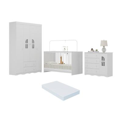 Quarto De Bebê Completo Com Berço 3 Em 1 Com Colchão Incluso Liz Multimóveis MP4567 Branco