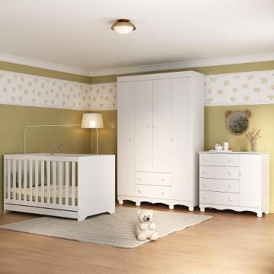 Quarto De Bebê Completo Com Berço Americano 3 Em 1 Dengo Multimóveis MP4584 Branco