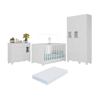 Quarto De Bebê Completo Com Berço Americano 3 Em 1 Colchão Ternura Multimóveis MP4671 Branco