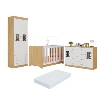 Quarto De Bebê Completo Com Berço Americano 3 Em 1 Colchão Teddy Multimóveis MP4672 Madeirado-branco