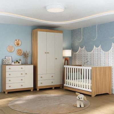 Quarto De Bebê Completo Com Berço Americano 3 Em 1 Allegra Multimóveis MP4590 Madeirado-off White
