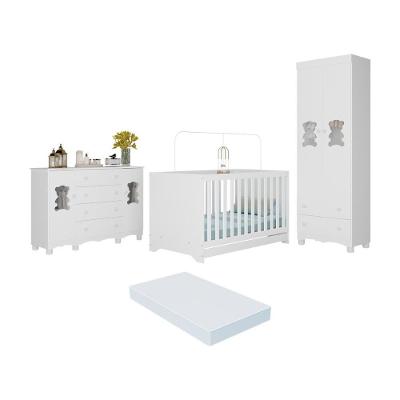 Quarto De Bebê Completo Com Berço Americano 3 Em 1 Colchão Ternura Multimóveis MP4675 Branco
