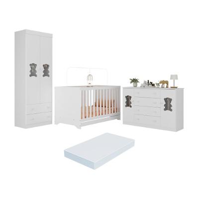 Quarto De Bebê Completo Com Berço Americano 3 Em 1 Colchão Teddy Multimóveis MP4672 Branco