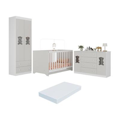 Quarto De Bebê Completo Com Berço Americano 3 Em 1 Colchão Teddy Multimóveis MP4672 Branco-off White