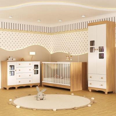 Quarto De Bebê Completo Com Berço 3 Em 1 Para Colchão 130x60cm Luna Multimóveis MP4532 Madeirado-branco