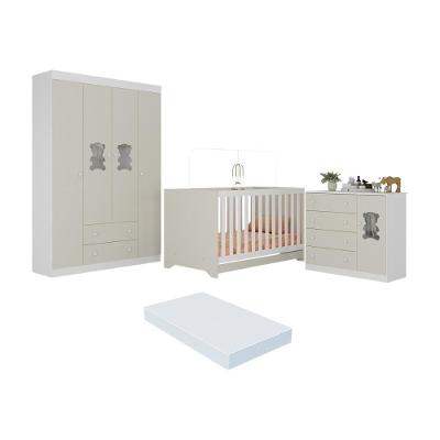 Quarto De Bebê Completo Com Berço Americano 3 Em 1 Colchão Teddy Multimóveis MP4660 Branco-off White