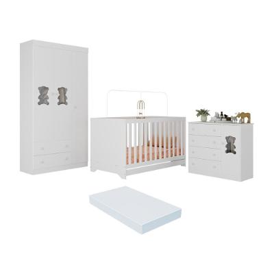 Quarto De Bebê Completo Com Berço Americano 3 Em 1 Colchão Teddy Multimóveis MP4668 Branco