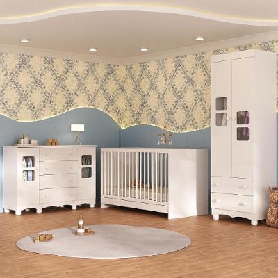 Quarto De Bebê Completo Com Berço 3 Em 1 Para Colchão 130x60cm Luna Multimóveis MP4532 Branco