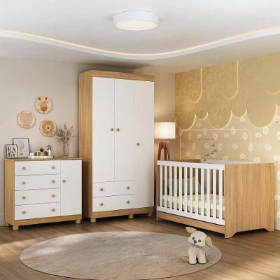 Quarto De Bebê Completo Com Berço Americano 3 Em 1 Allegra Multimóveis MP4590 Madeirado-branco