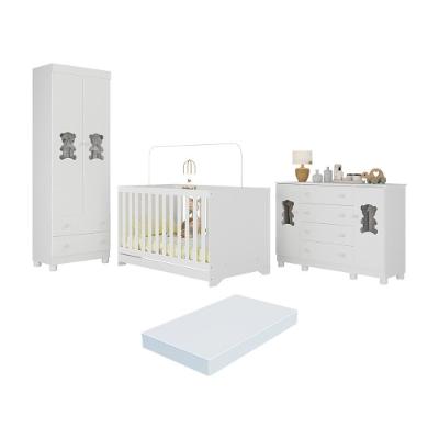 Quarto De Bebê Completo Com Berço Americano 3 Em 1 Colchão Fofura Multimóveis MP4673 Branco