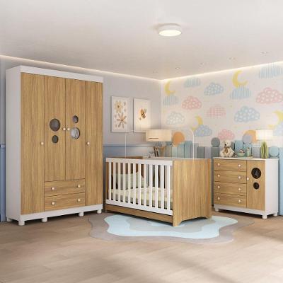 Quarto De Bebê Completo Com Berço Americano 3 Em 1 Bombom Multimóveis MP4614 Branco-madeirado