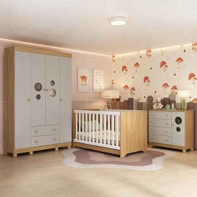 Quarto De Bebê Completo Com Berço Americano 3 Em 1 Bombom Multimóveis MP4614 Madeirado-off White