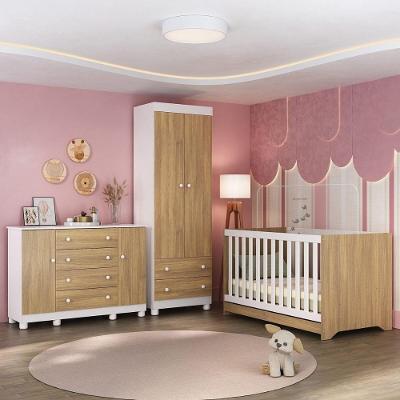 Quarto De Bebê Completo Com Berço Americano 3 Em 1 Allegra Multimóveis MP4594 Branco-madeirado