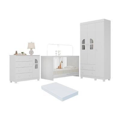 Quarto De Bebê Completo Com Berço 3 Em 1 Com Colchão Incluso Nina Multimóveis MP4574 Branco