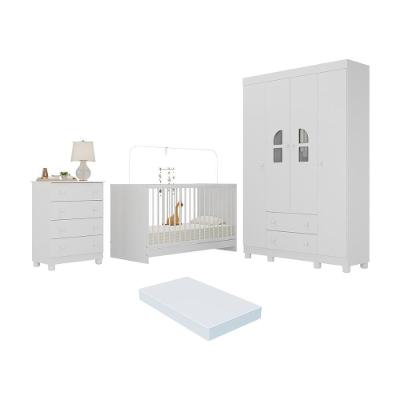 Quarto De Bebê Completo Com Berço 3 Em 1 Com Colchão Incluso Nina Multimóveis MP4570 Branco