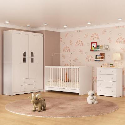 Quarto De Bebê Completo Com Berço 3 Em 1 Para Colchão 130x60cm Liz Multimóveis MP4555 Branco