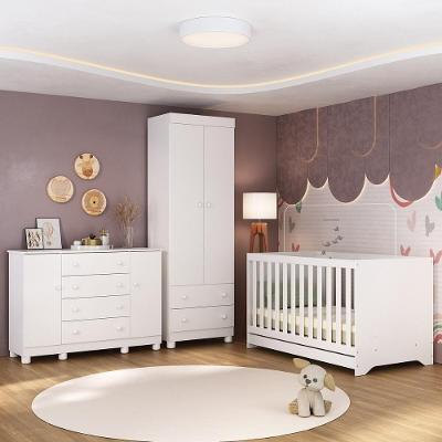 Quarto De Bebê Completo Com Berço Americano 3 Em 1 Allegra Multimóveis MP4594 Branco