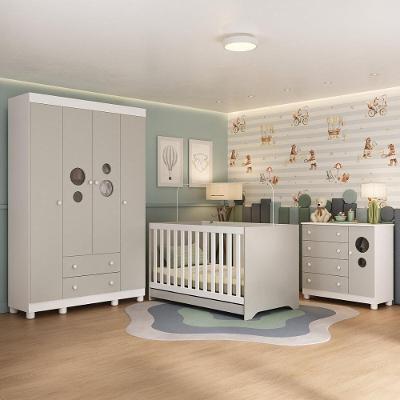 Quarto De Bebê Completo Com Berço Americano 3 Em 1 Bombom Multimóveis MP4614 Branco-off White