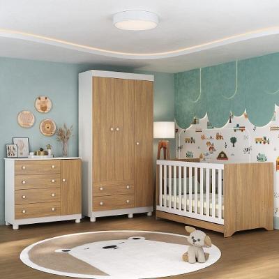 Quarto De Bebê Completo Com Berço Americano 3 Em 1 Allegra Multimóveis MP4590 Branco-madeirado