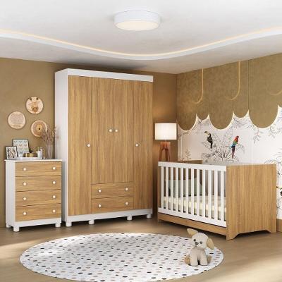 Quarto De Bebê Completo Com Berço Americano 3 Em 1 Allegra Multimóveis MP4586 Branco-madeirado